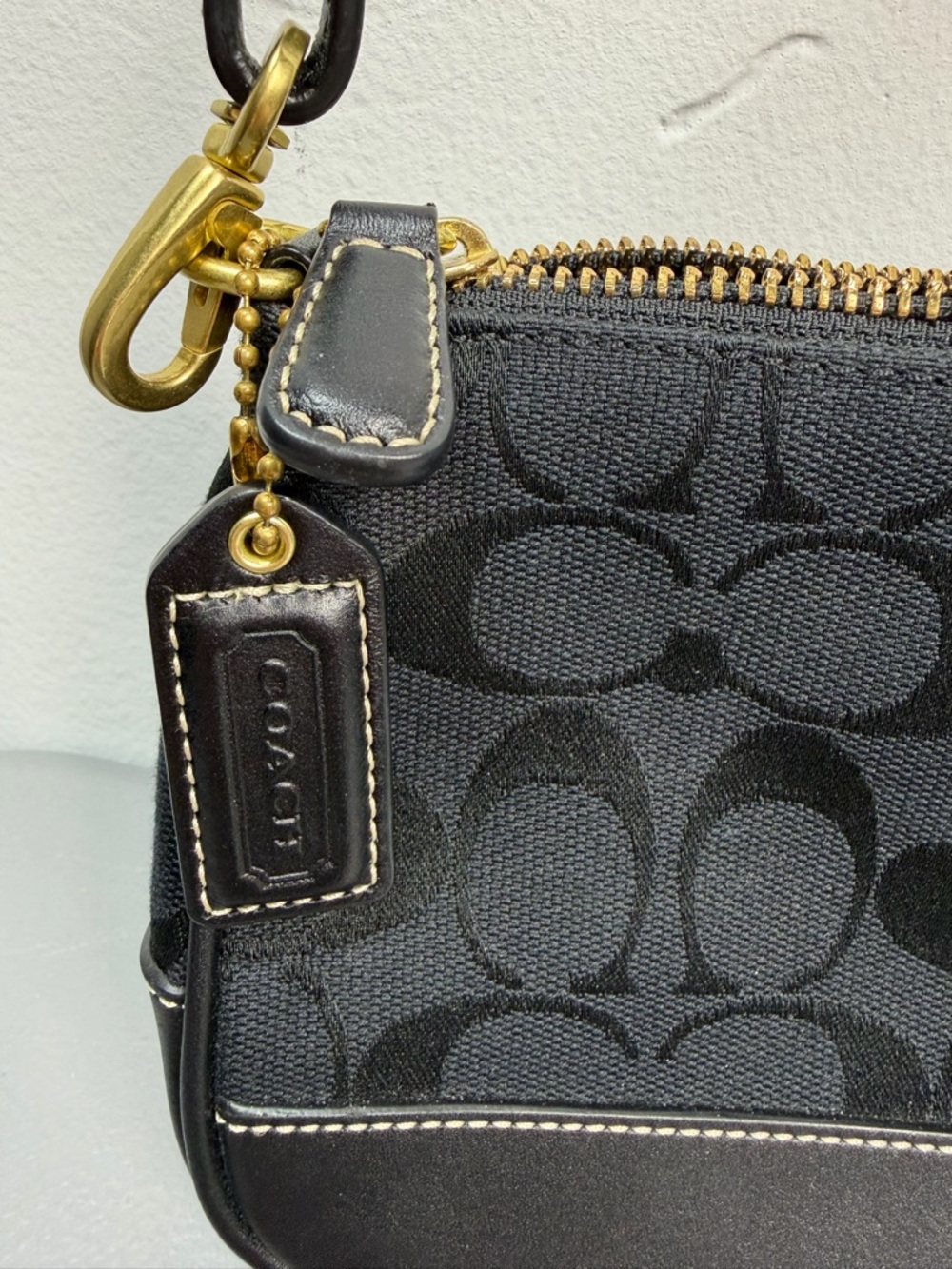 Coach Demi Signature Jacquard Mini Shoulder Black Bag Leather Trim Y2k Purse EUC - Picture 3 of 12